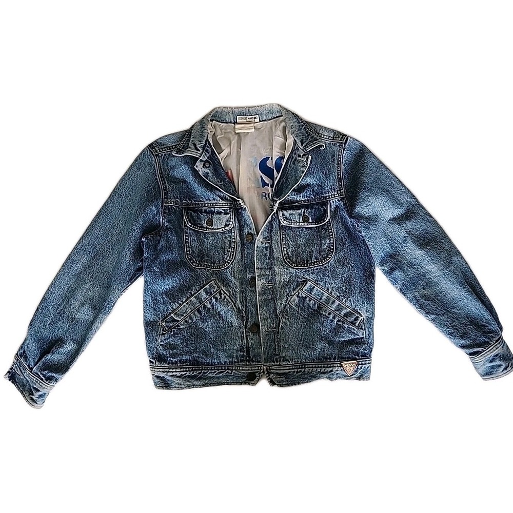 Vintage 80s Georges Marciano for GUESS? Womens Med Jean Jacket Triangle x2 Rare - Picture 2 of 16